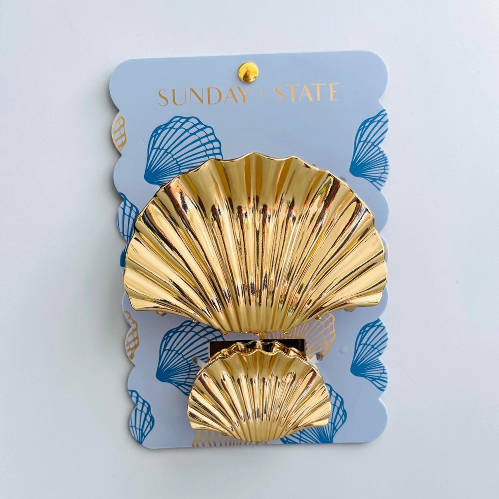Sunday State Gold Toned Metal Seashell Beach Ocean Hair Claw Clips Set of 2 New